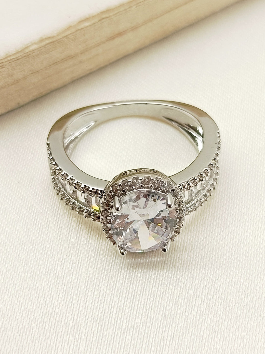 Beautiful Loveleen White American Diamond Finger Ring with intricate design and sparkling stones