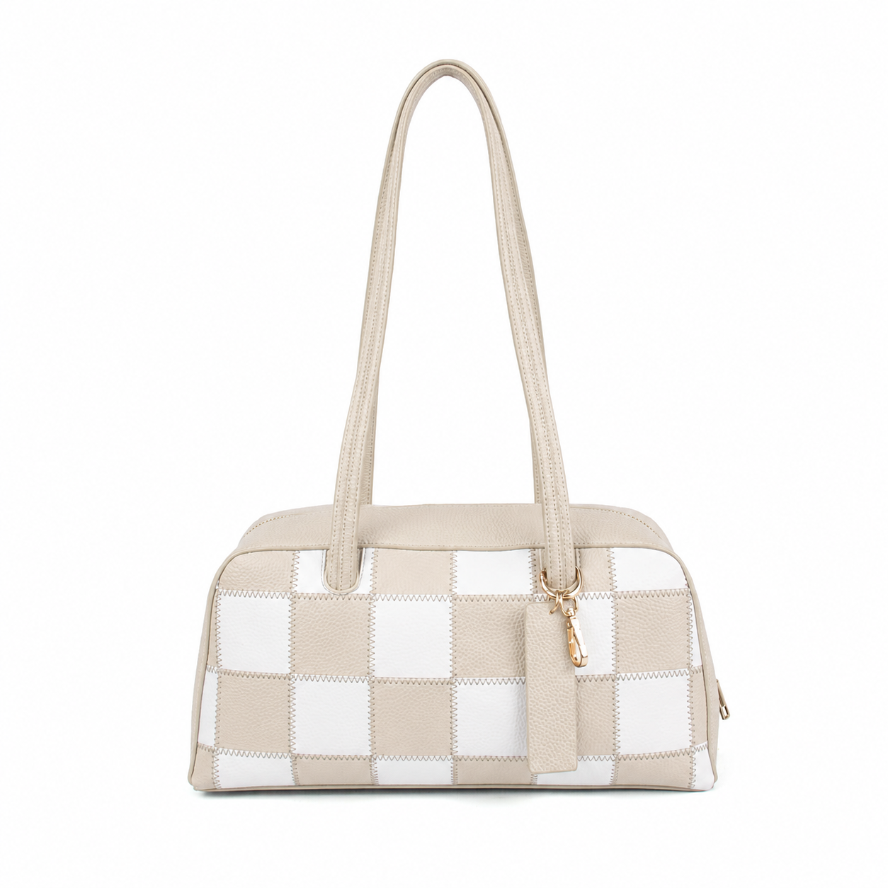 Ounamei Checkered Vegan Leather Shoulder Bag for Women – Large Capacity Everyday Tote Purse