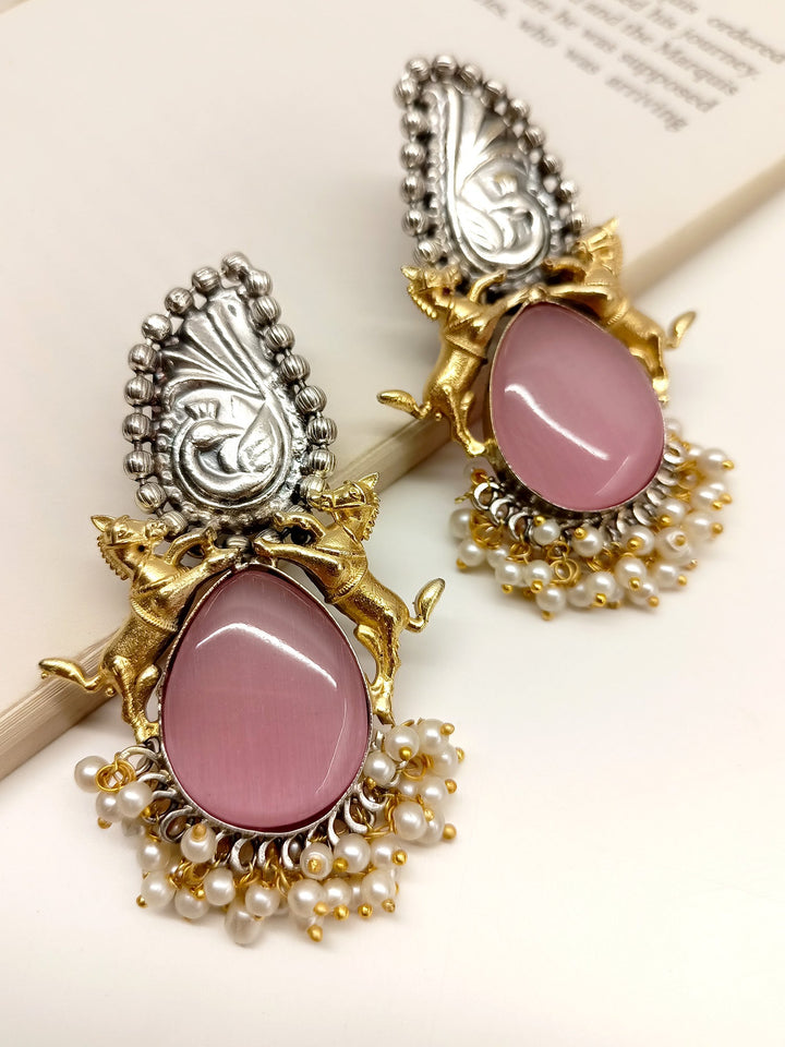 Meenu Baby Pink Oxidized Earrings