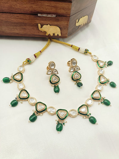 Vidushi Green Kundan Necklace Set