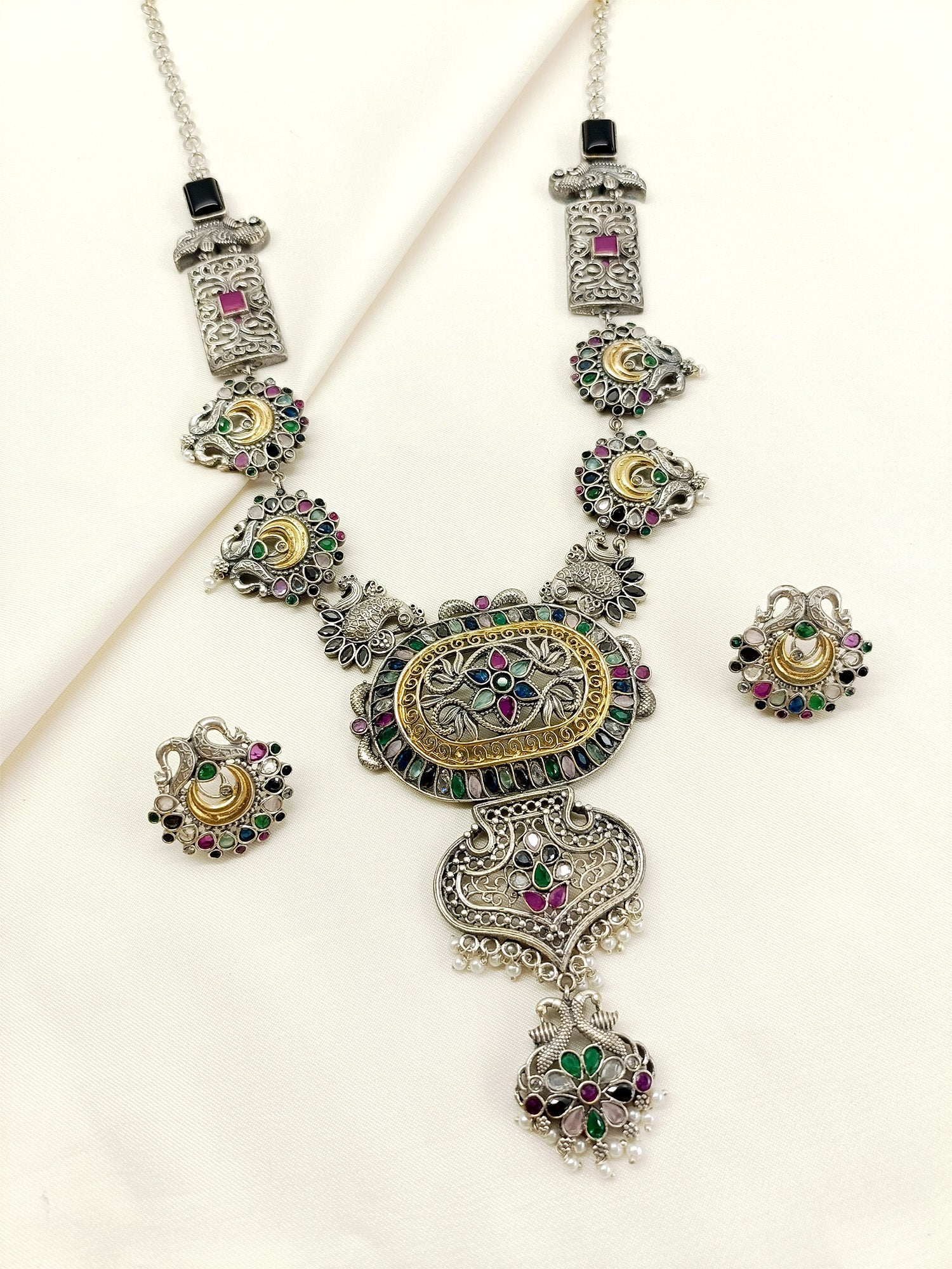 Miya Multi Colour Oxidized Necklace Set