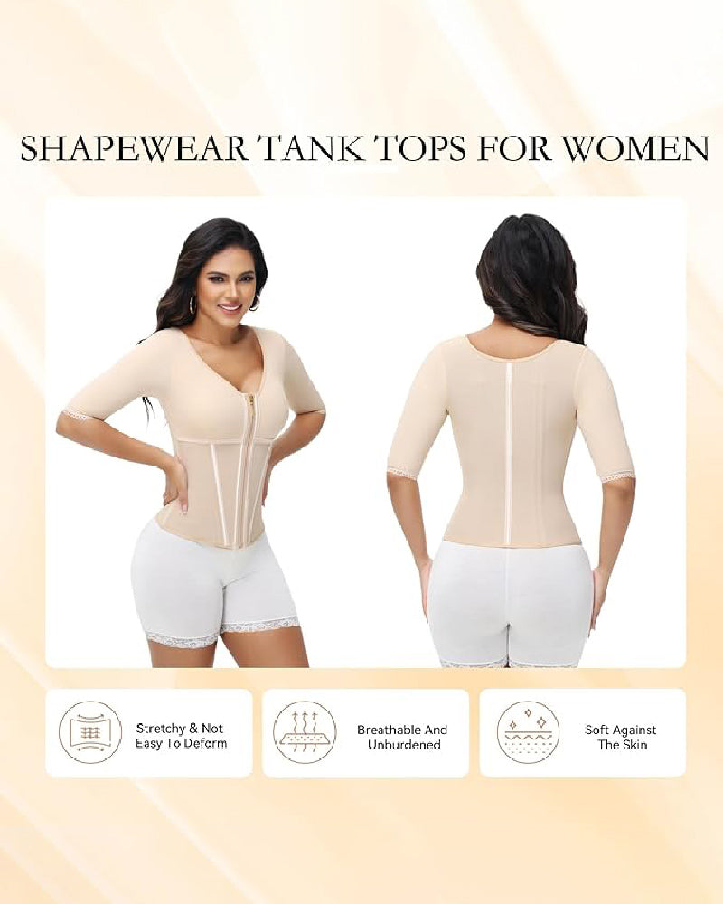 Shapshe® Fajas Colombianas High Compression Half Sleeves V Neck Waist Trainer  - By Qivii