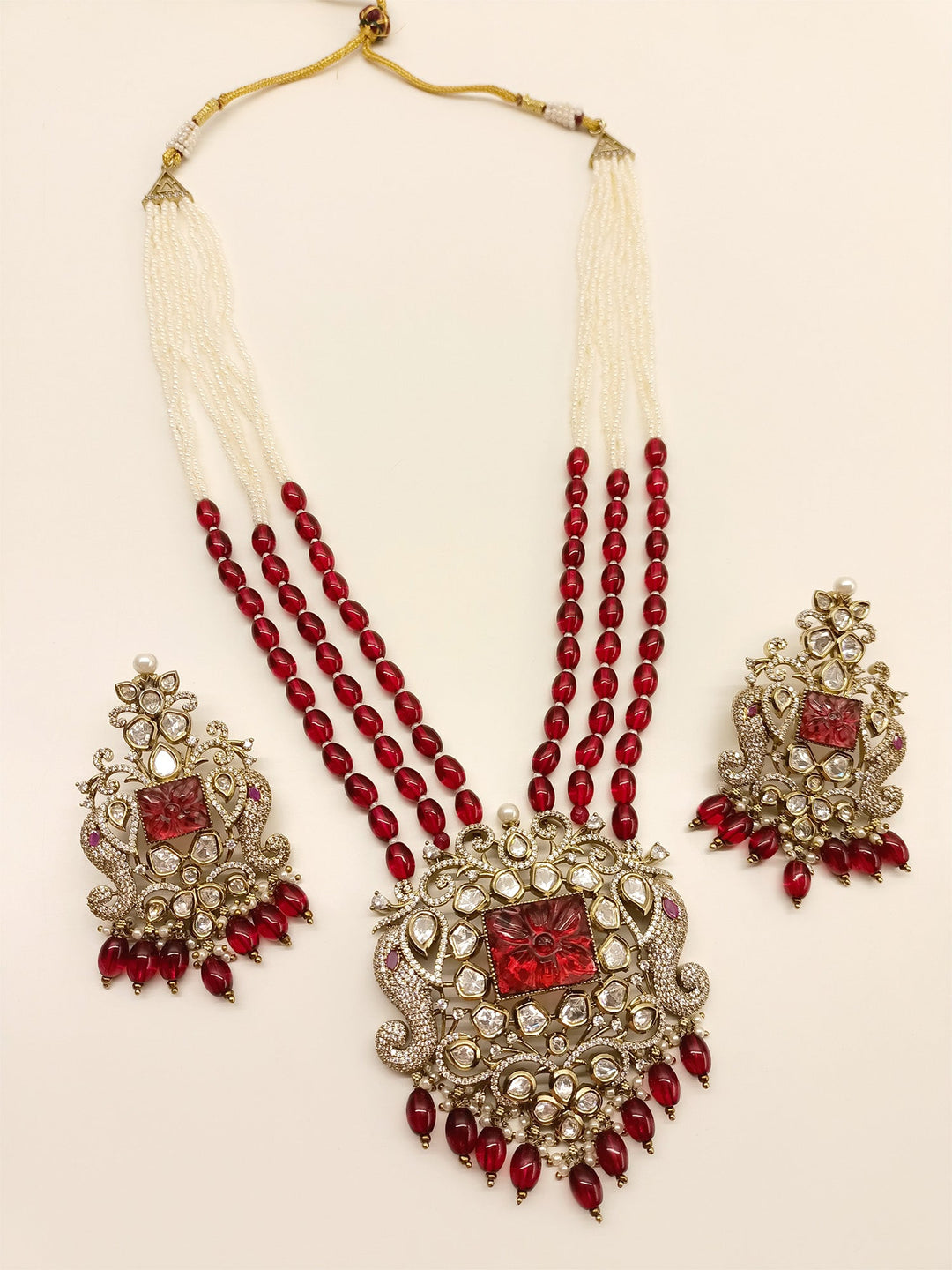 Sayesha Maroon Kundan Polki Long Necklace Set