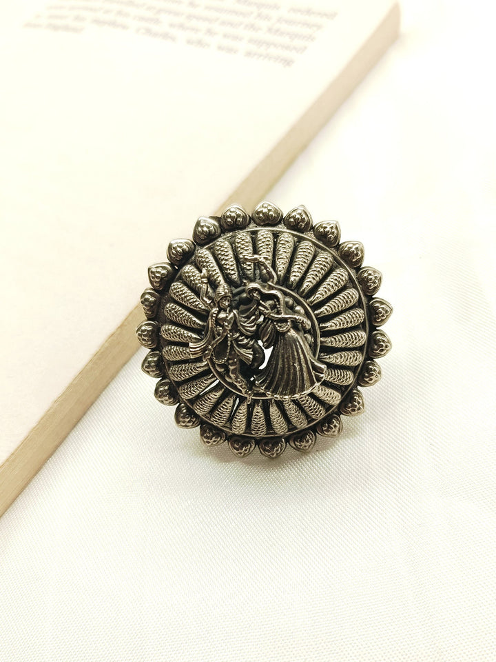 Aahladita Radha Krishna Oxidized Finger Ring