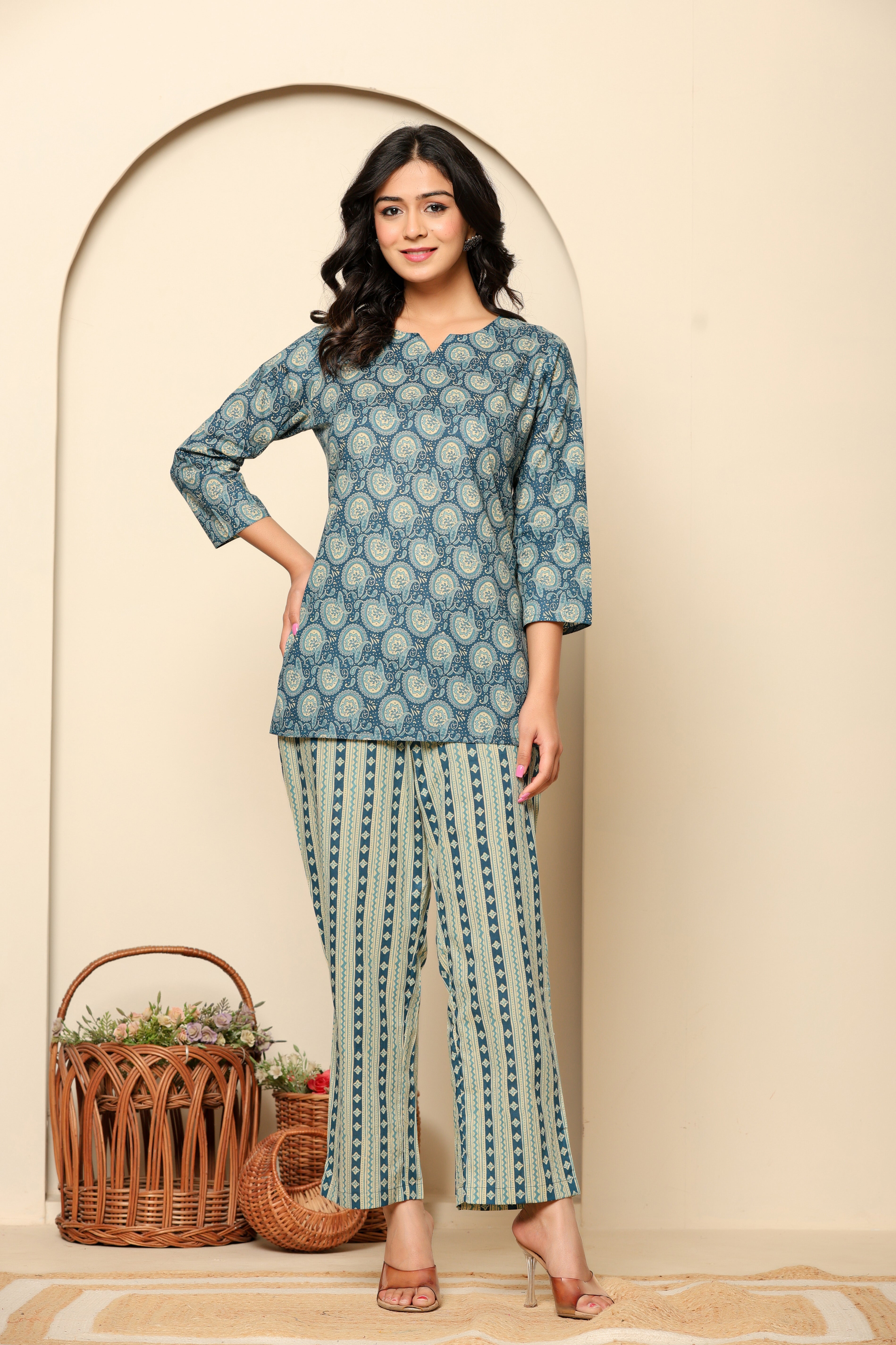 Blue Printed Cotton Co-Ord Set