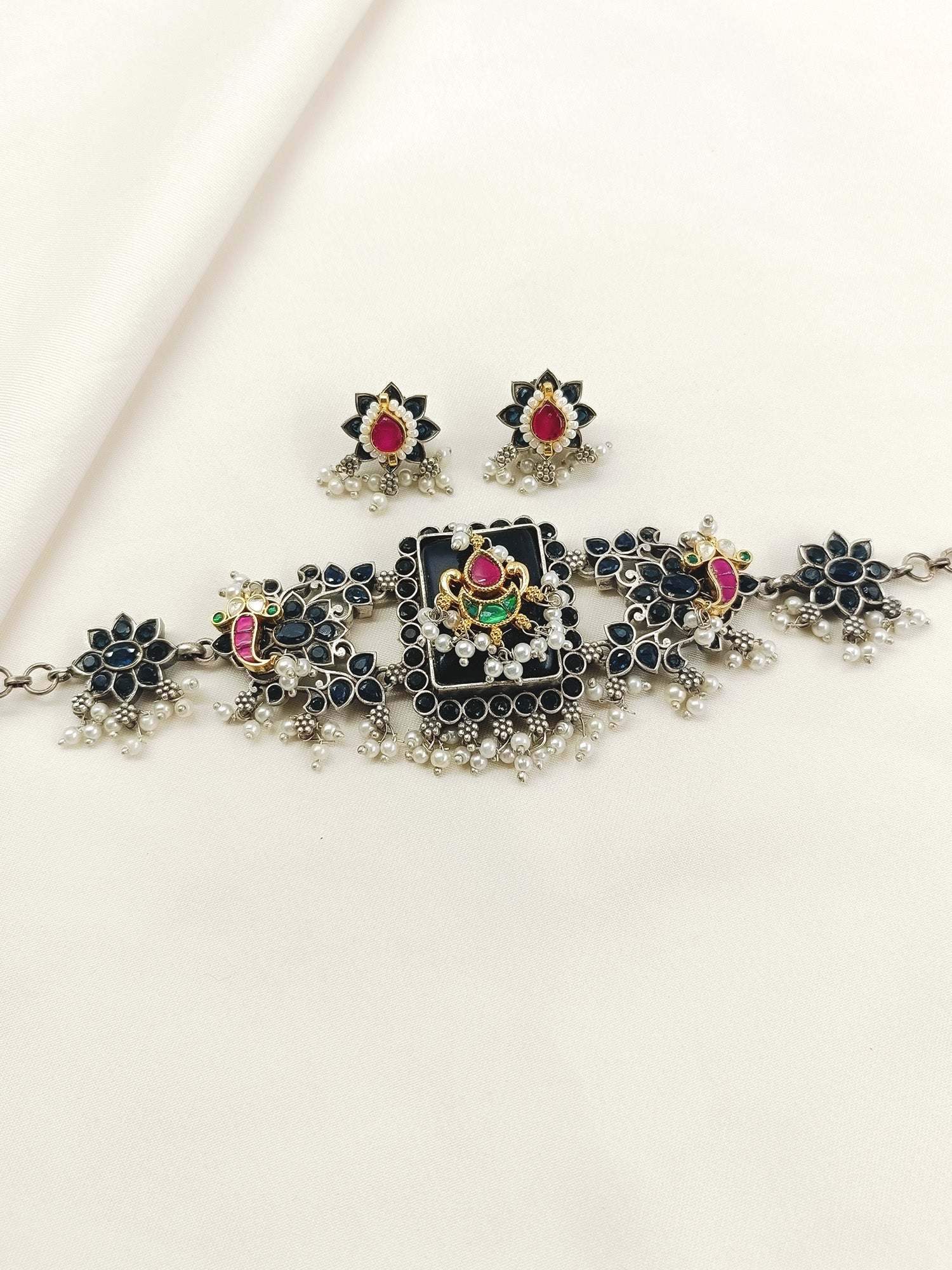 Shibu Blue Oxidized Choker Set