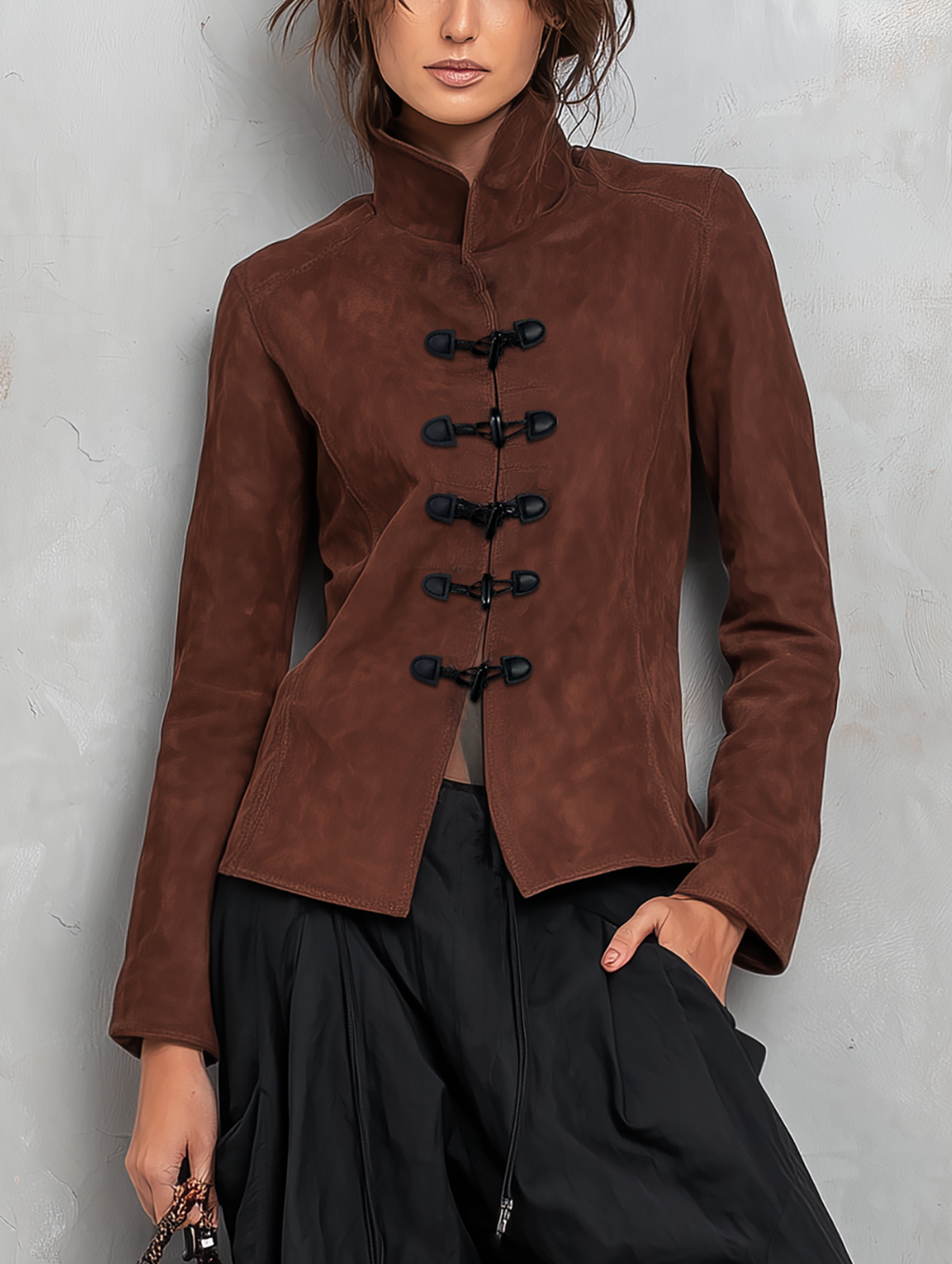 Women's Casual Brown Suede Long-sleeve Jacket MDZ2954G1LXY