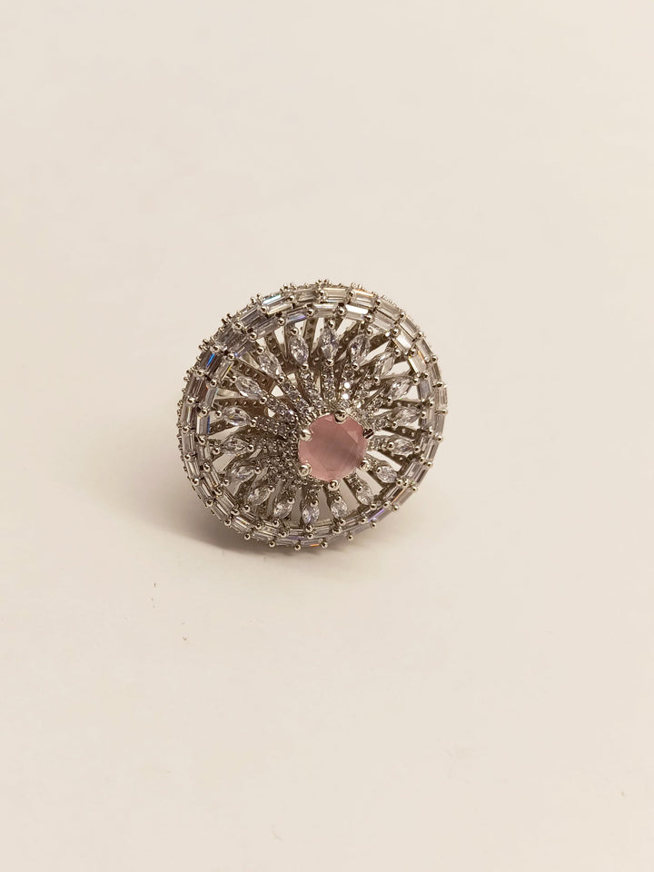 Nilambari Round Baby Pink Silver Ring - Handcrafted Sterling Silver Jewelry