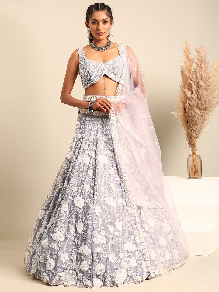 White Color Sequined Chinon Embroidered Stitched Lehenga choli