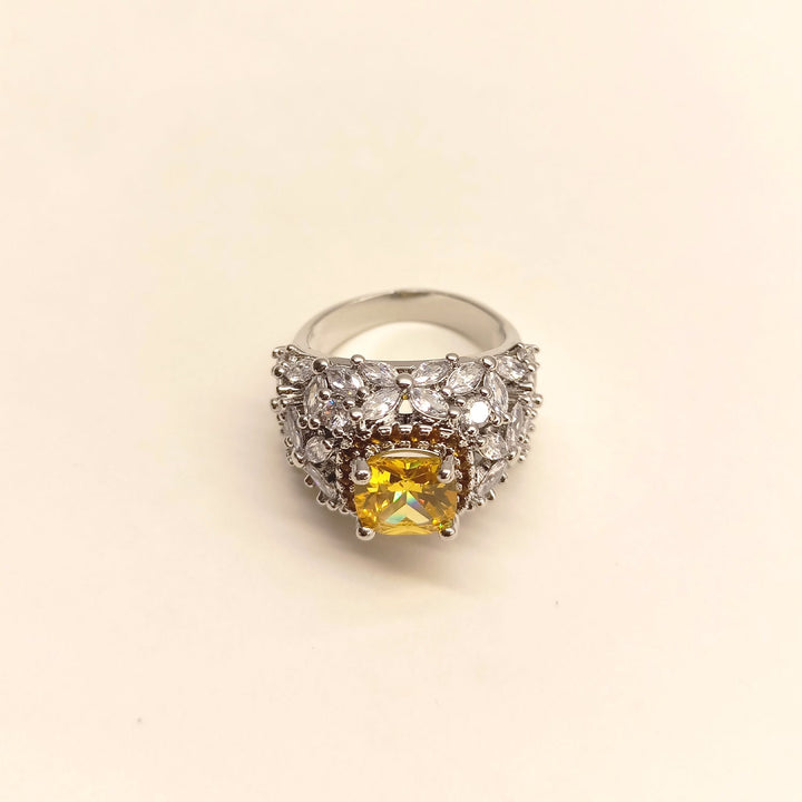 Exquisite Naija American Diamond Ring With Yellow Stone for elegant fashion