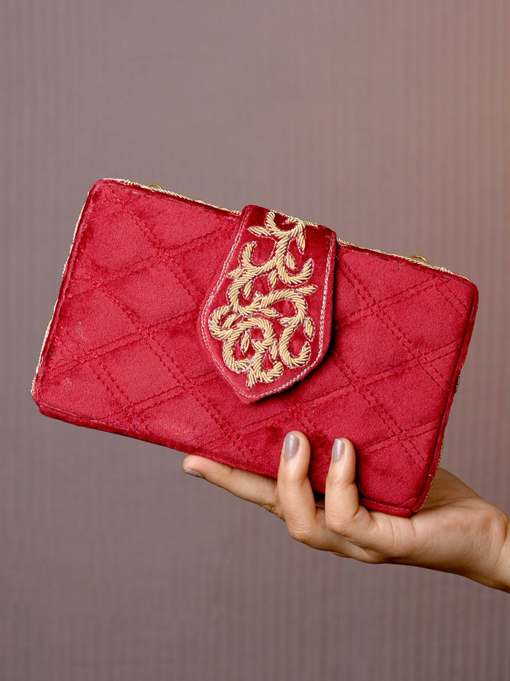 Vinesha Maroon Evening Clutch