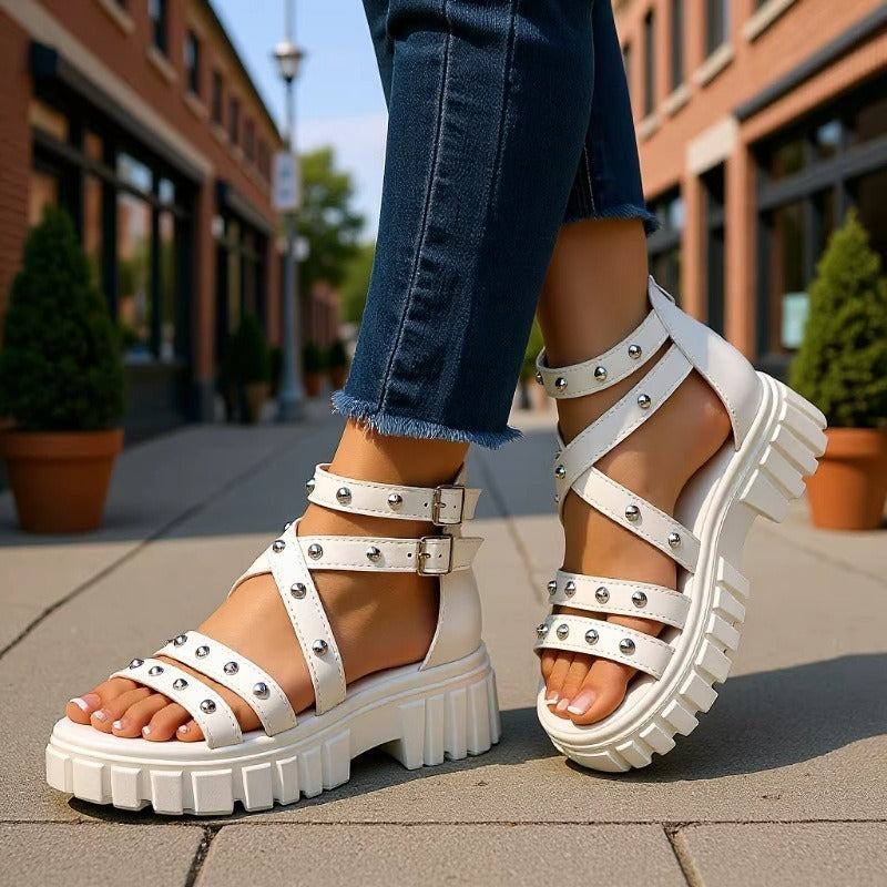Women’s Rivara Studded Platform Wedge Sandals – Adjustable Ankle Strap Casual Summer Shoes (US 4–10.5)
