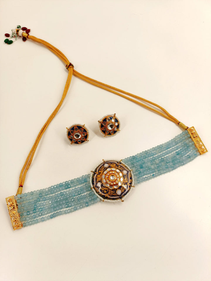 Livia Sky Blue Meenakari Choker Set