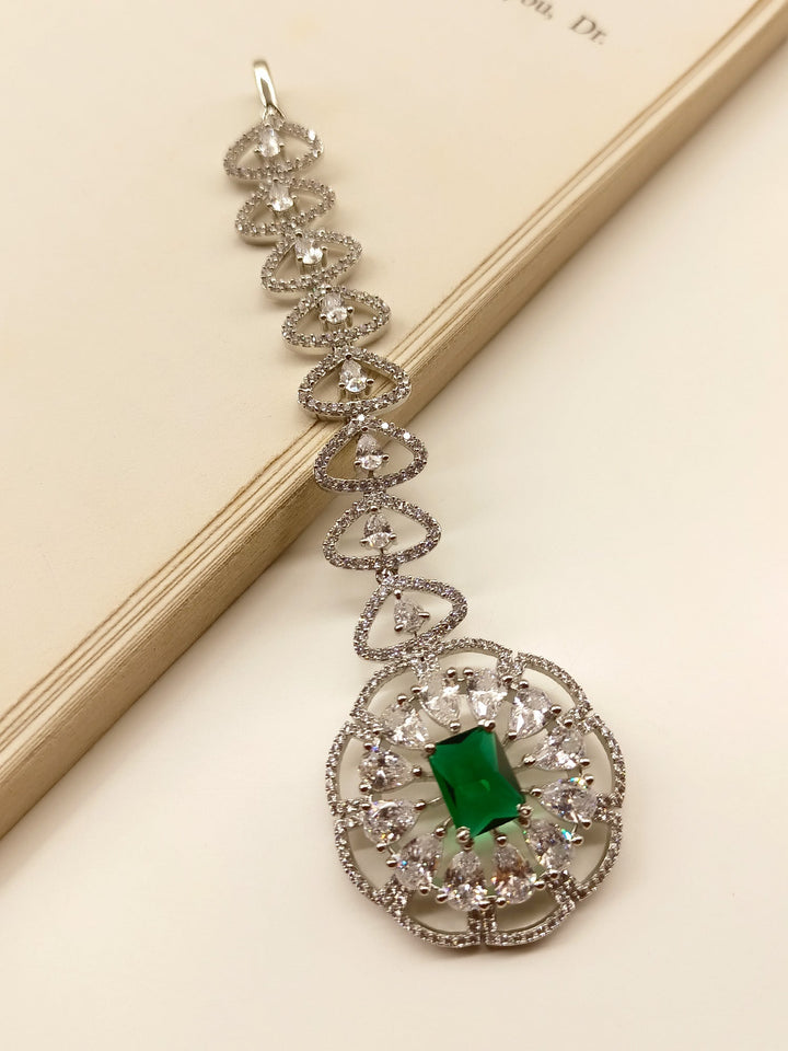 Dishani Green American Diamond Maangtikka