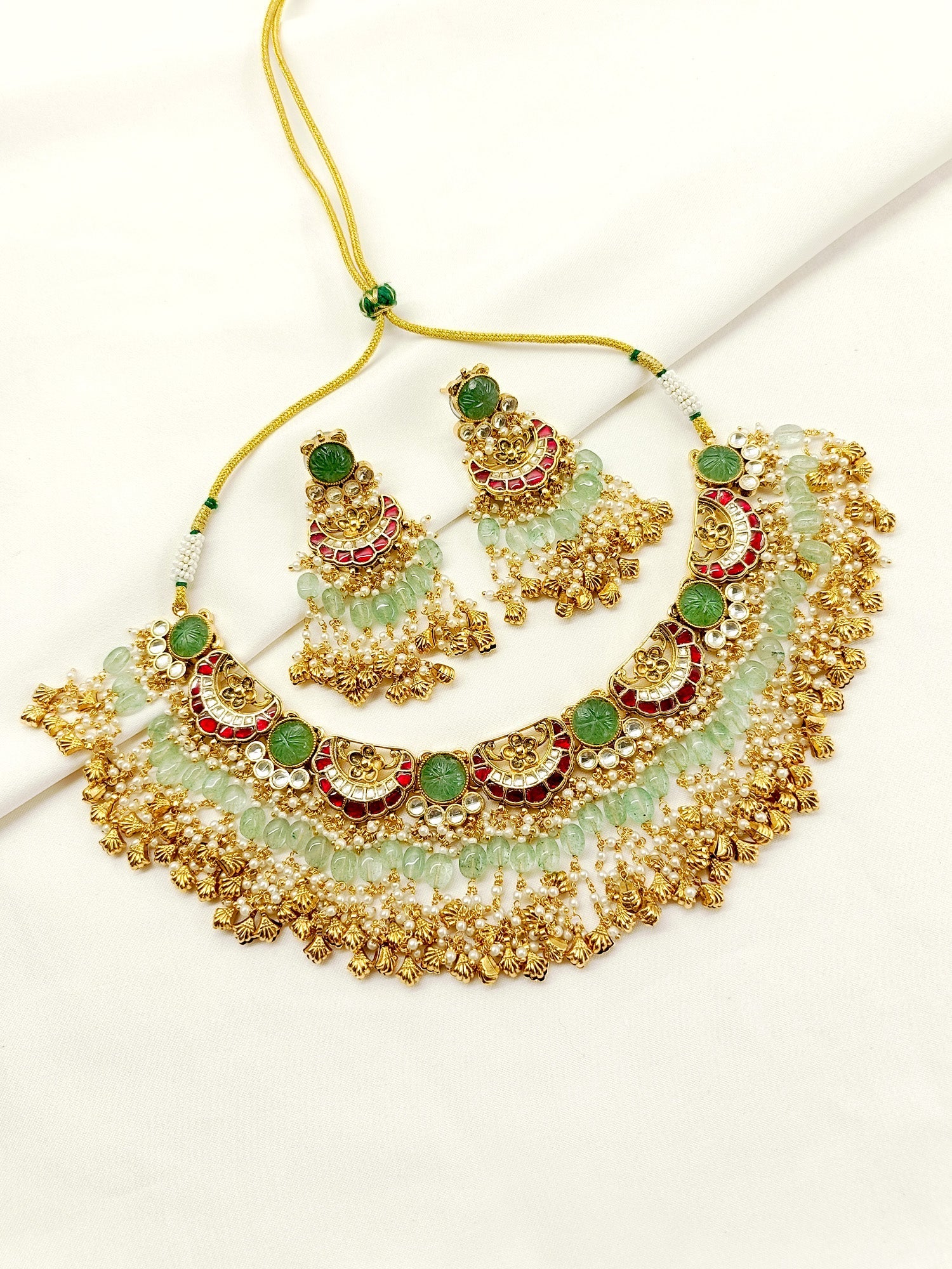 Sanchi Mint Green Kundan Set - qivii