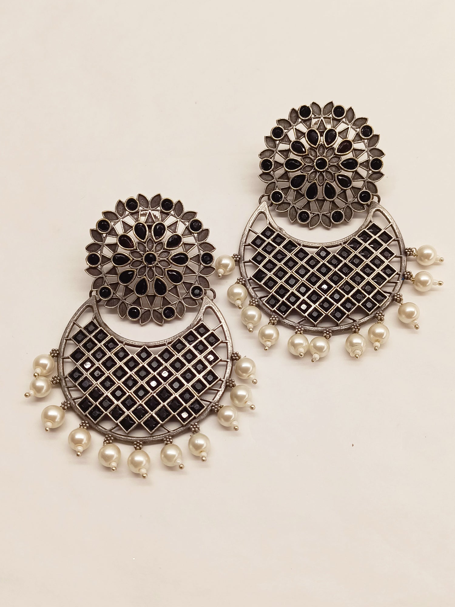 Anusha Black Oxidised Chandbali - qivii