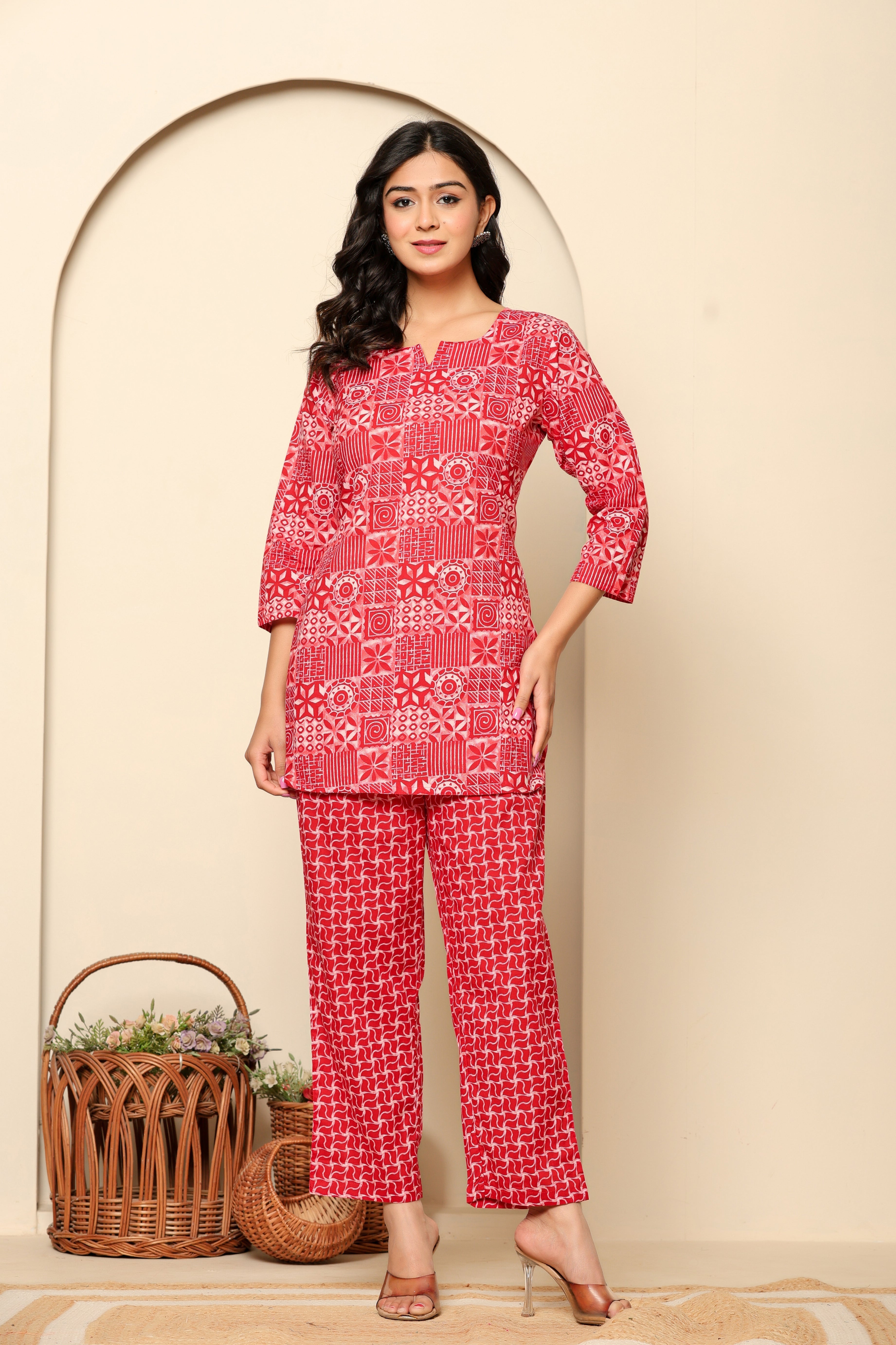 Pink Printed Cotton Coord Set - qivii