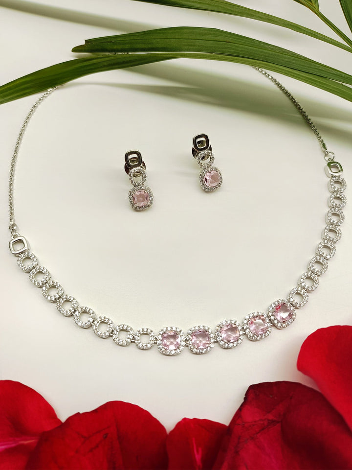 Anjana Baby Pink American Diamond Set