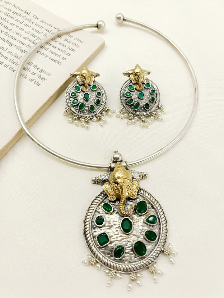 Namrata Green Ganesh Ji Necklace Set