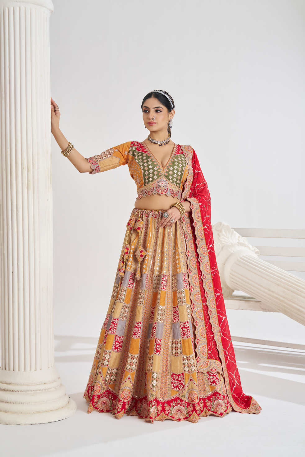 Mustard Party Wear Lehenga with Zari & Sequins Work - qivii