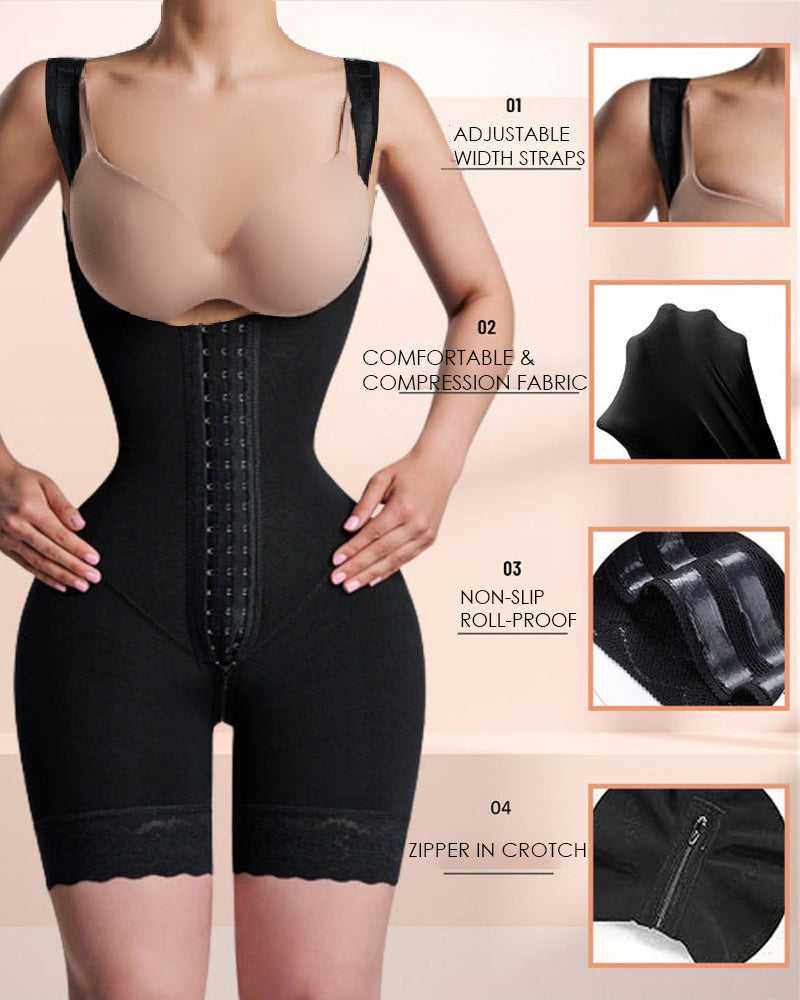Shapshe® Open Bust Tummy Control Mid-Thigh Hourglass Bodysuits Shapewear  - By Qivii