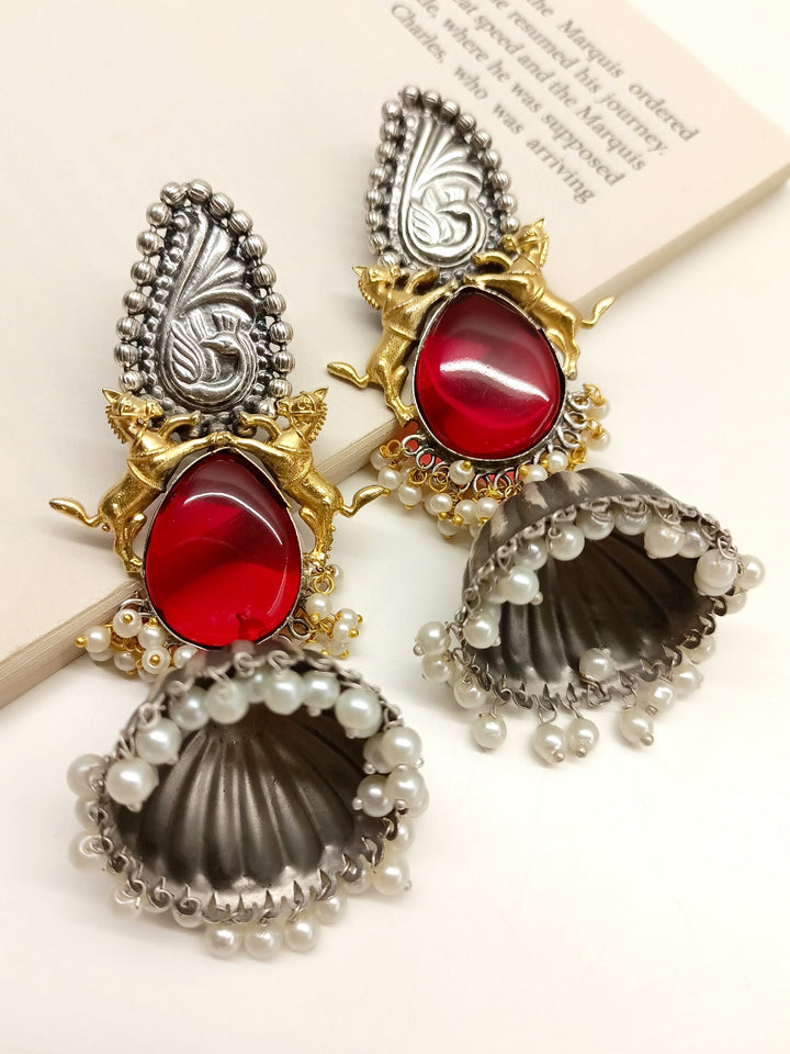 Vanika Maroon Oxidized Jhumki