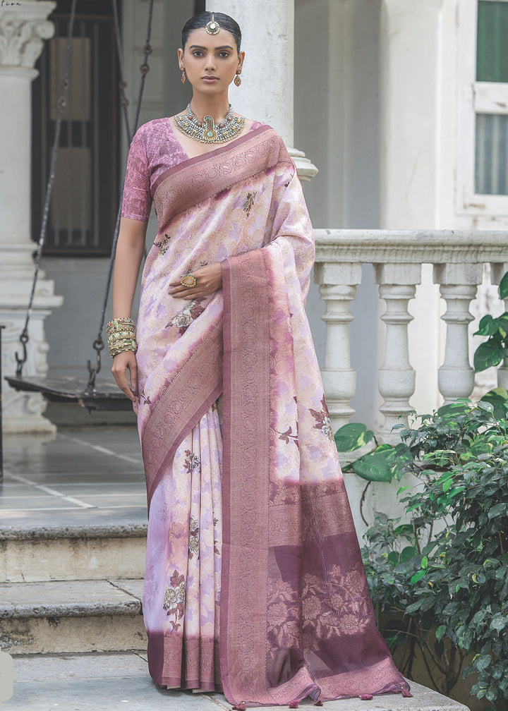 Lilac Purple Woven Silk Saree with Contrast Pallu