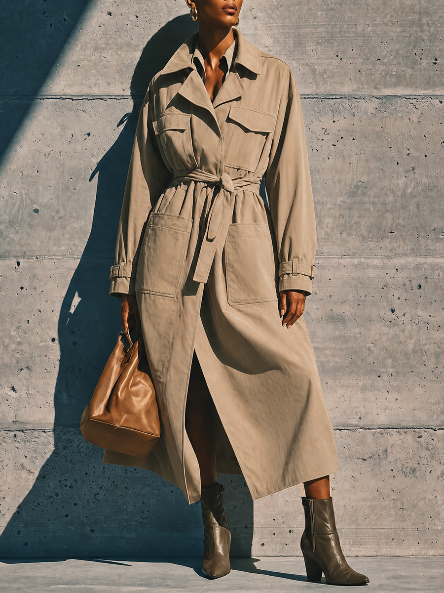 Women's Belted Utility Pocket Beige Trench Coat MDZ1463G9YZJ