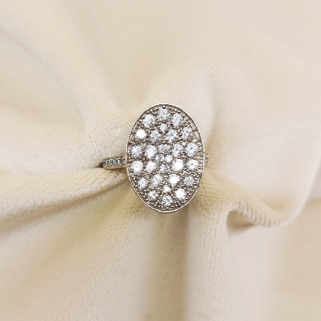 Close-up of Hyma Diamond Stoned Rhodium Plated Victorian Ring showing exquisite craftsmanship