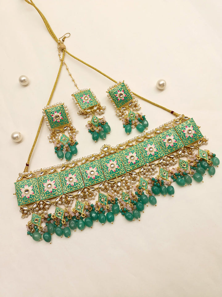 Gabriel Light Green Kundan Choker Set