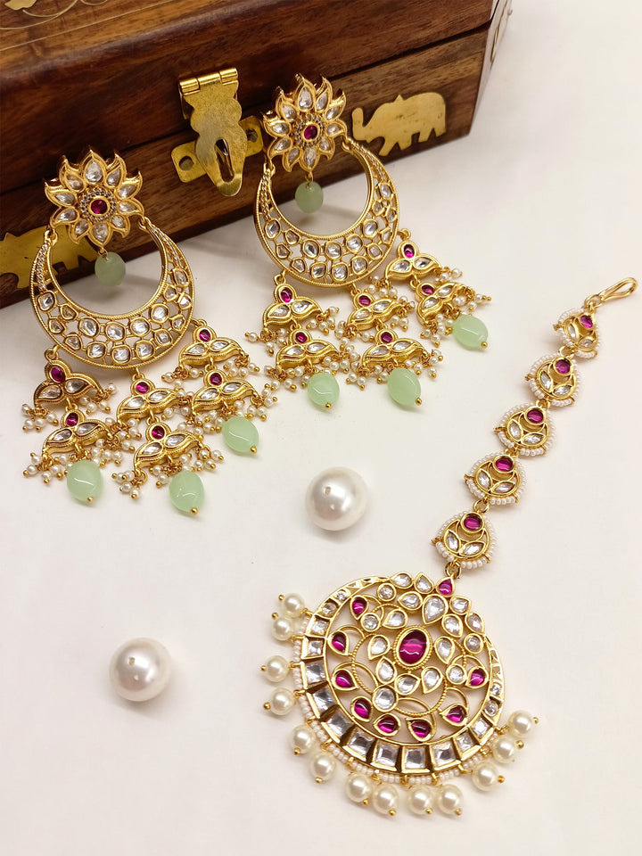 Infinity Fall Kundan Earrings With Teeka