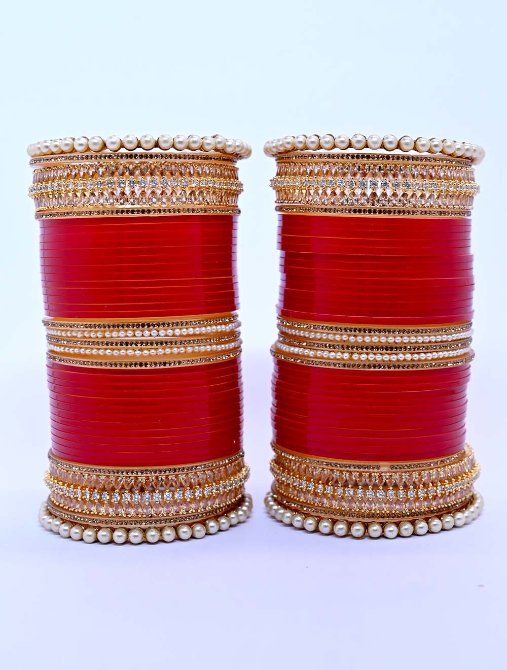 Jyotsana Pearl & American Diamond Red Chura Set