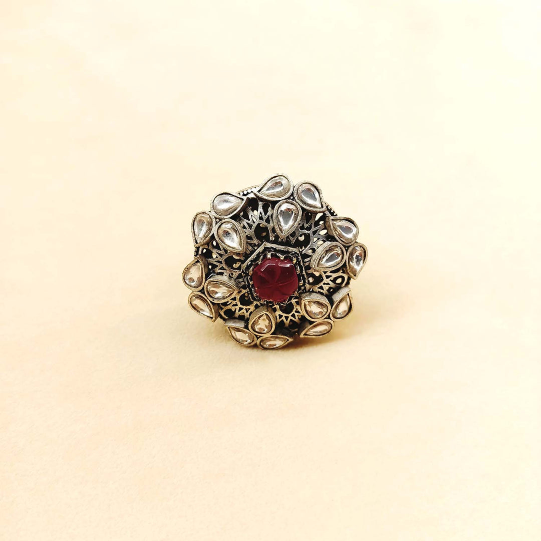 Exquisite Indira Rose Pink Stone Oxidized Silver Boutique Ring jewelry