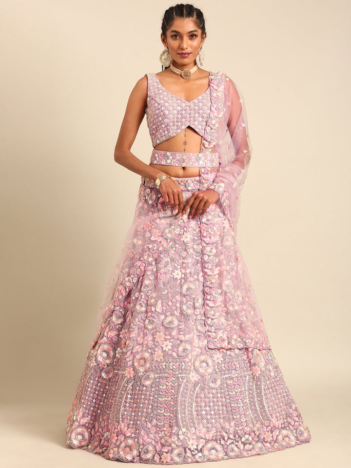 Multi Sequins Embroidered Net Stitched Bridal Lehenga choli