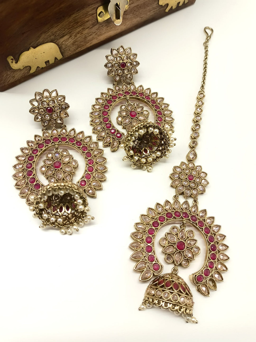 Oshin Ruby Polki Jhumki With Teeka