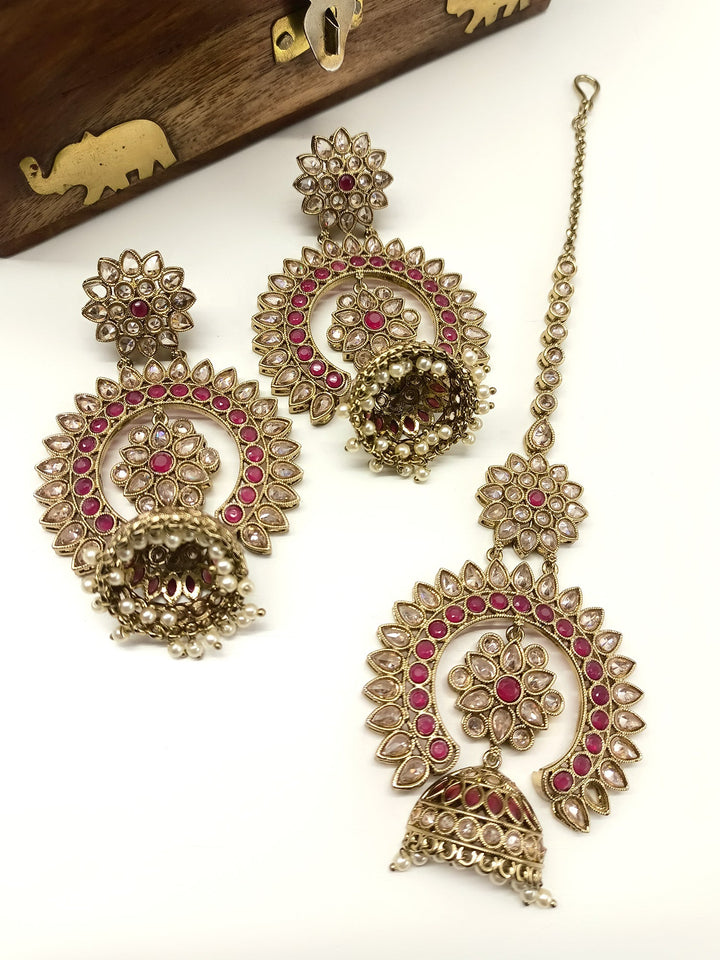 Oshin Ruby Polki Jhumki With Teeka