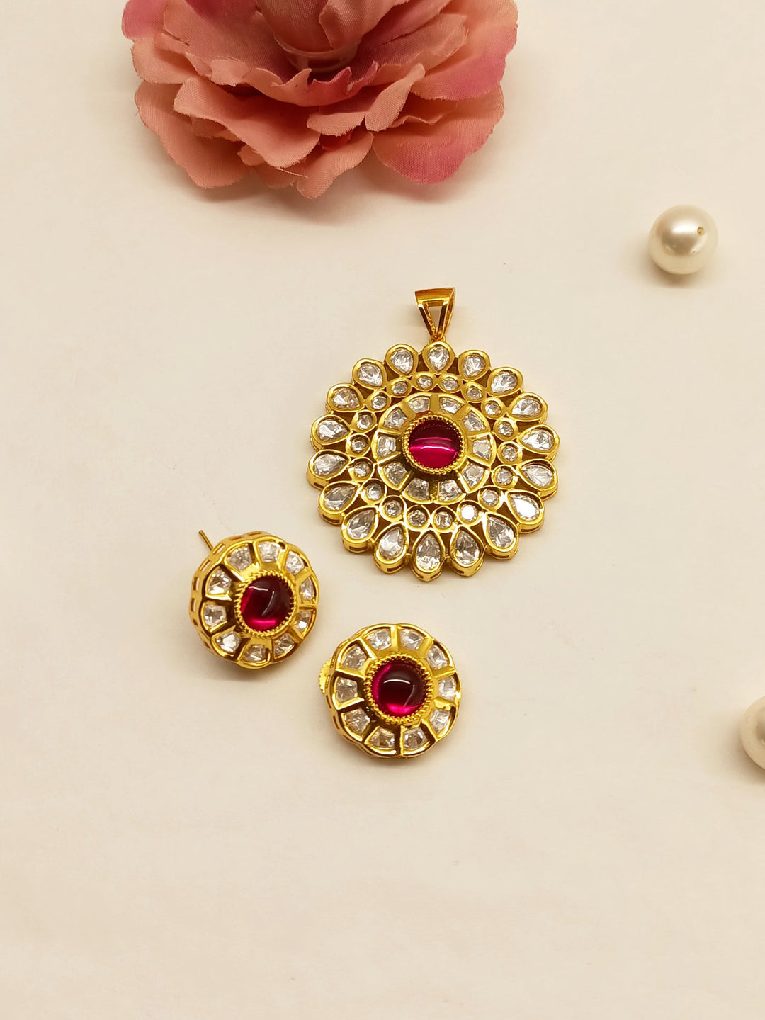 Padma Ruby Kundan Pendant Set