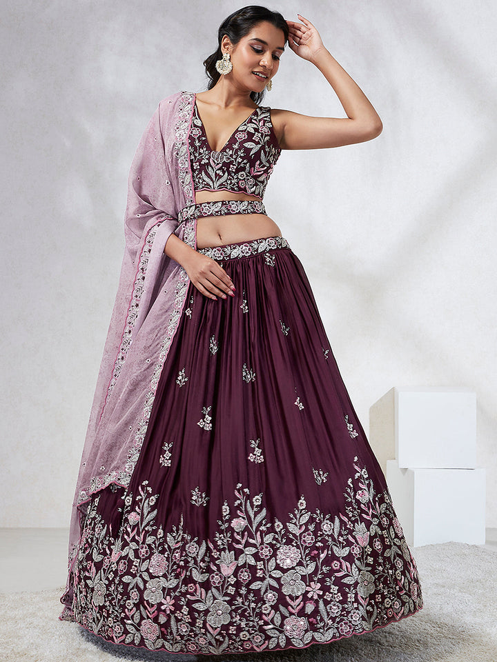 Pure Georgette Sequins and thread embroidery Stitched Lehenga choli