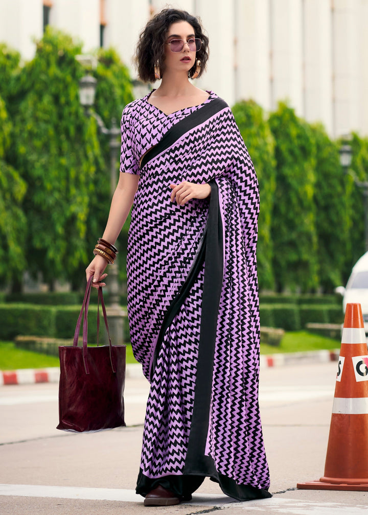 Iris Purple Printed Satin Silk Saree