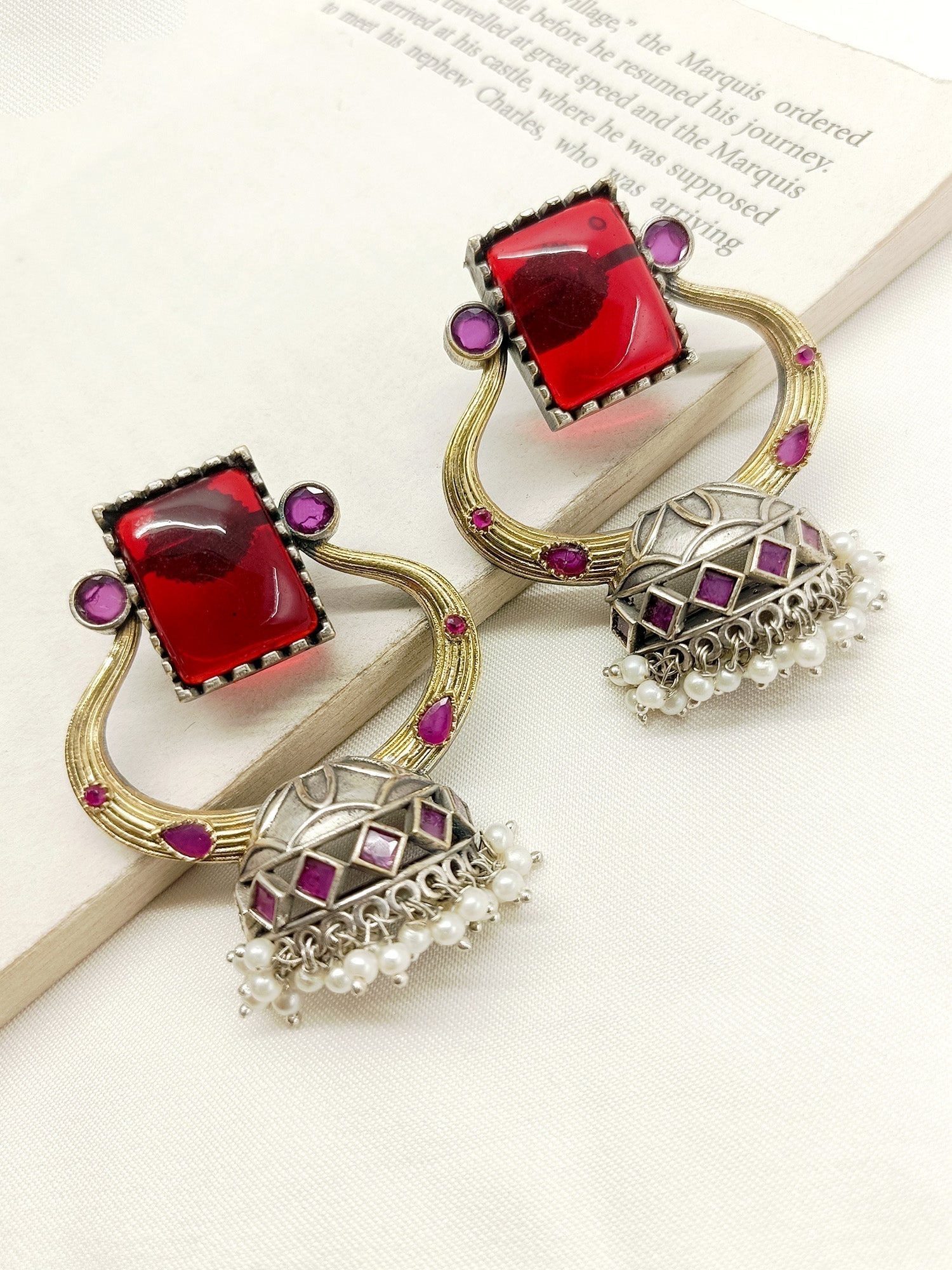 Rudrani Maroon Oxidized Earrings - qivii