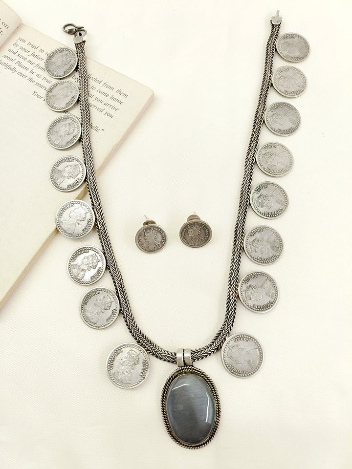 Erum Grey German Silver Oxidized Necklace Set