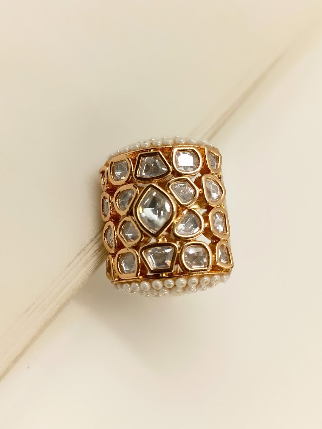 Beautiful Harini White Kundan Finger Ring with intricate detailing and sparkling gemstones