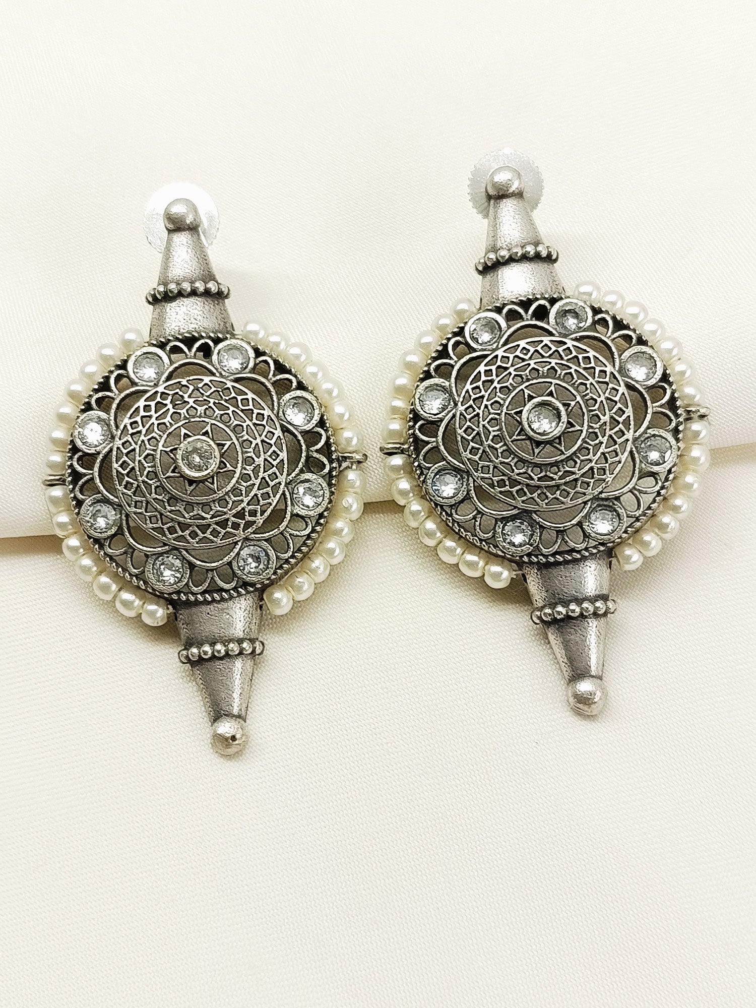 Inika White Pearl Oxidized Earring