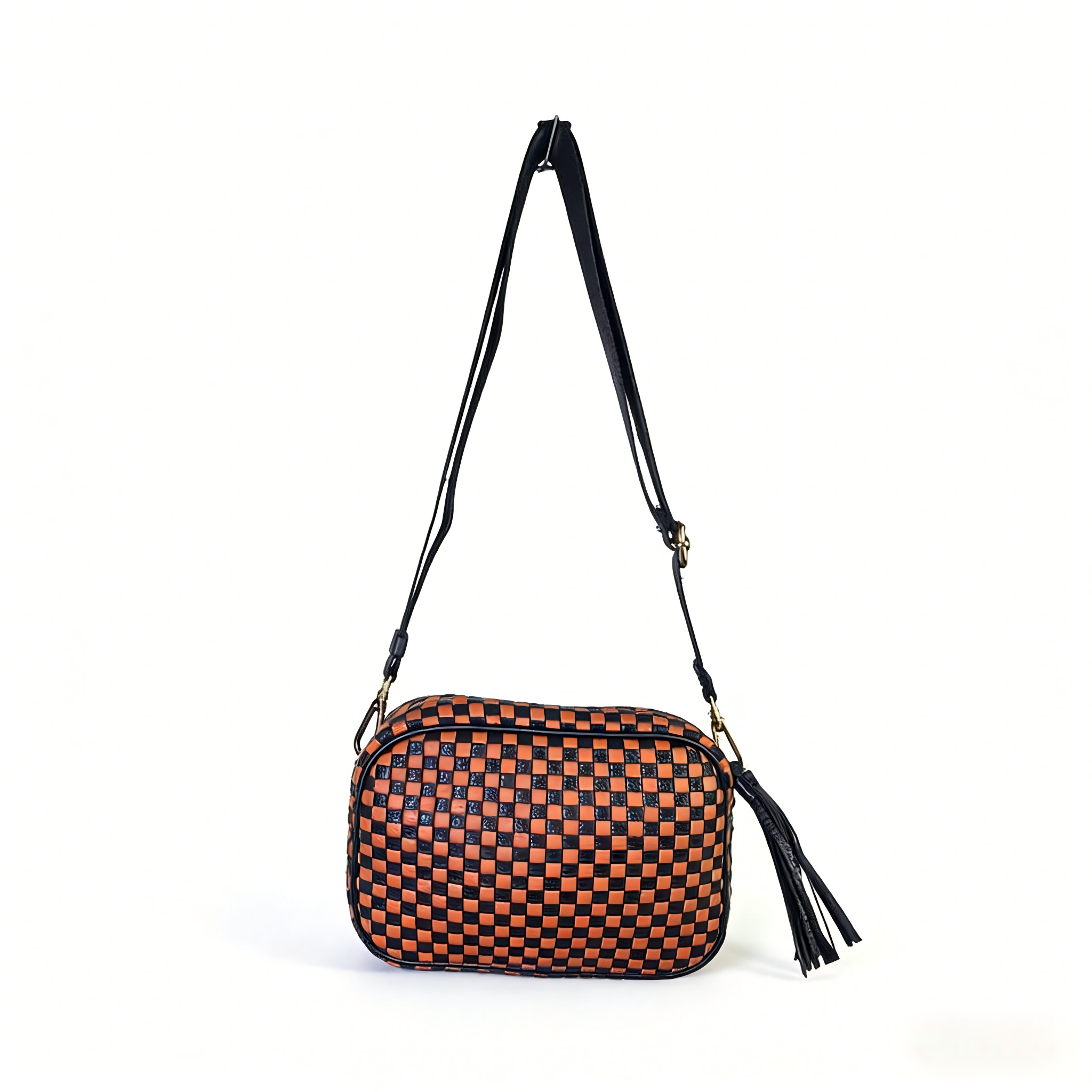 Ounamei PU Leather Woven Crossbody Bag | Checkered Shoulder & Belt Bag for Women