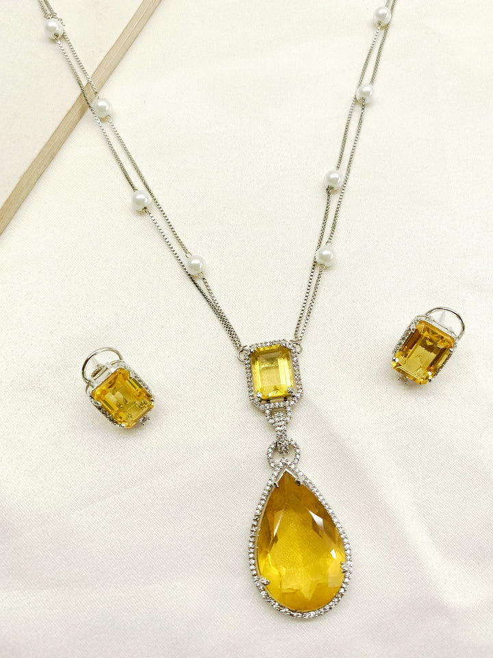 Vishali Yellow Swarovski Stone Pendant Set