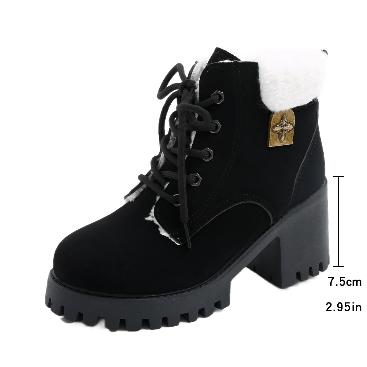 Women's Frosted Plush Combat Boot - Winter Lace-Up Ankle Boots with Block Heel & Commuter-Ready Grip (US 4-10)