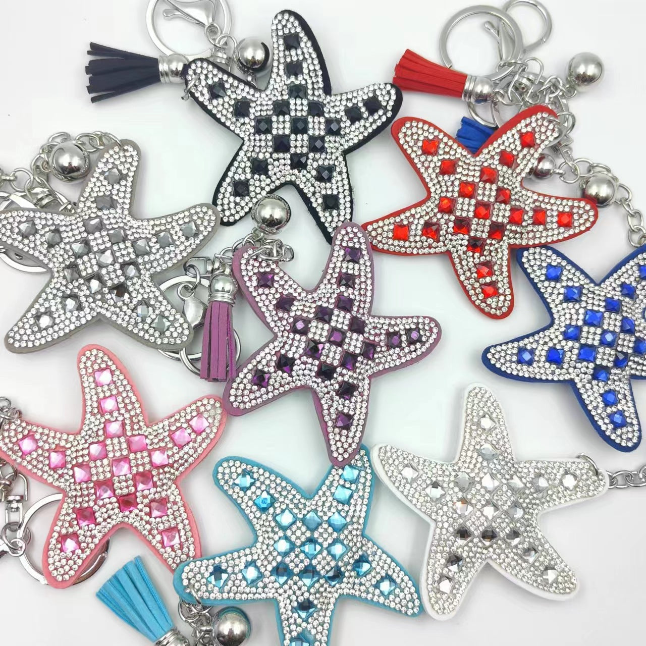 Ounamei Rhinestone Starfish Keychain | Rhinestone Tassel Bag Charm