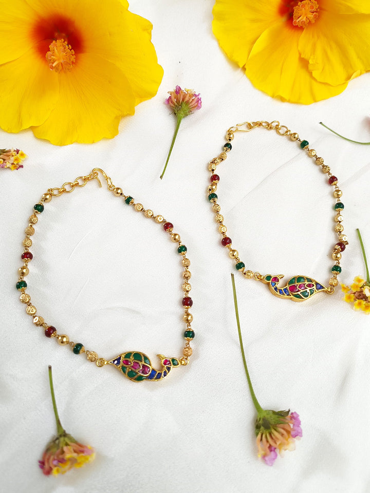 Kalista Multi Colour Peacock Kundan Anklet