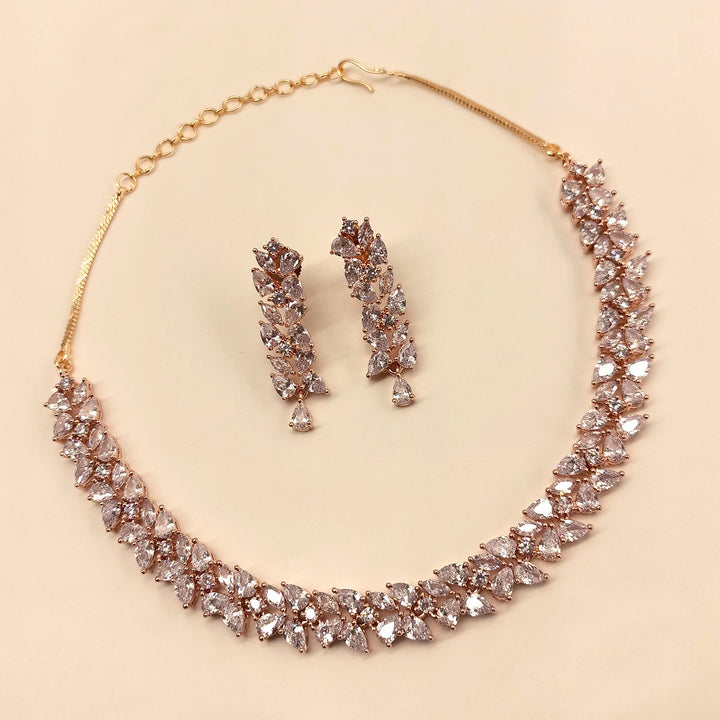 Yaasmin Rose Gold Plated Semiprecious White Stone American Diamond Set