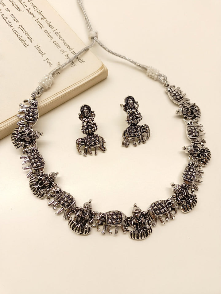 Aashrita Temple Oxidized Necklace Set